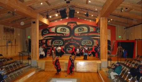 Tlingit dancers perform at the long house