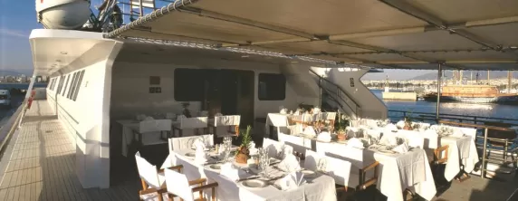 Dine on the deck aboard the Pegasus.