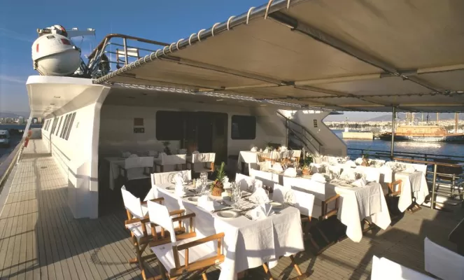 Dine on the deck aboard the Pegasus.