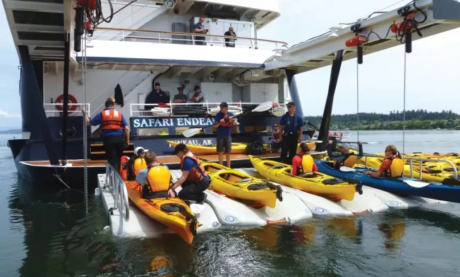 Safari Endeavour's kayak launch.