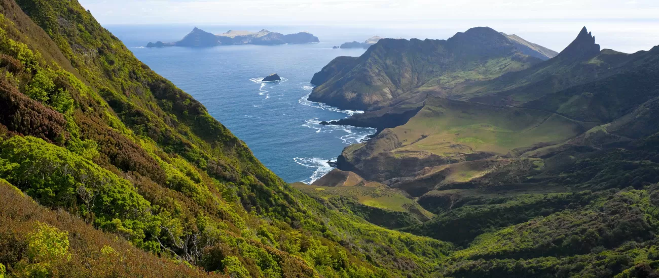 Dramatic shoreline surrounds Robinson Crusoe Island