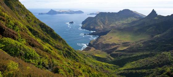 Dramatic shoreline surrounds Robinson Crusoe Island