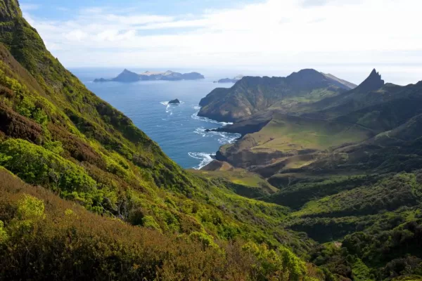 Dramatic shoreline surrounds Robinson Crusoe Island