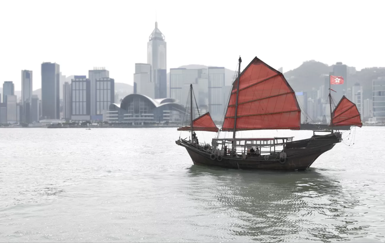 Junk ship outside of Hong Kong