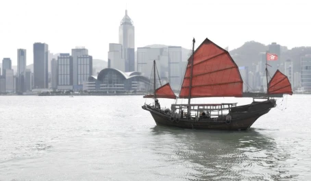 Junk ship outside of Hong Kong