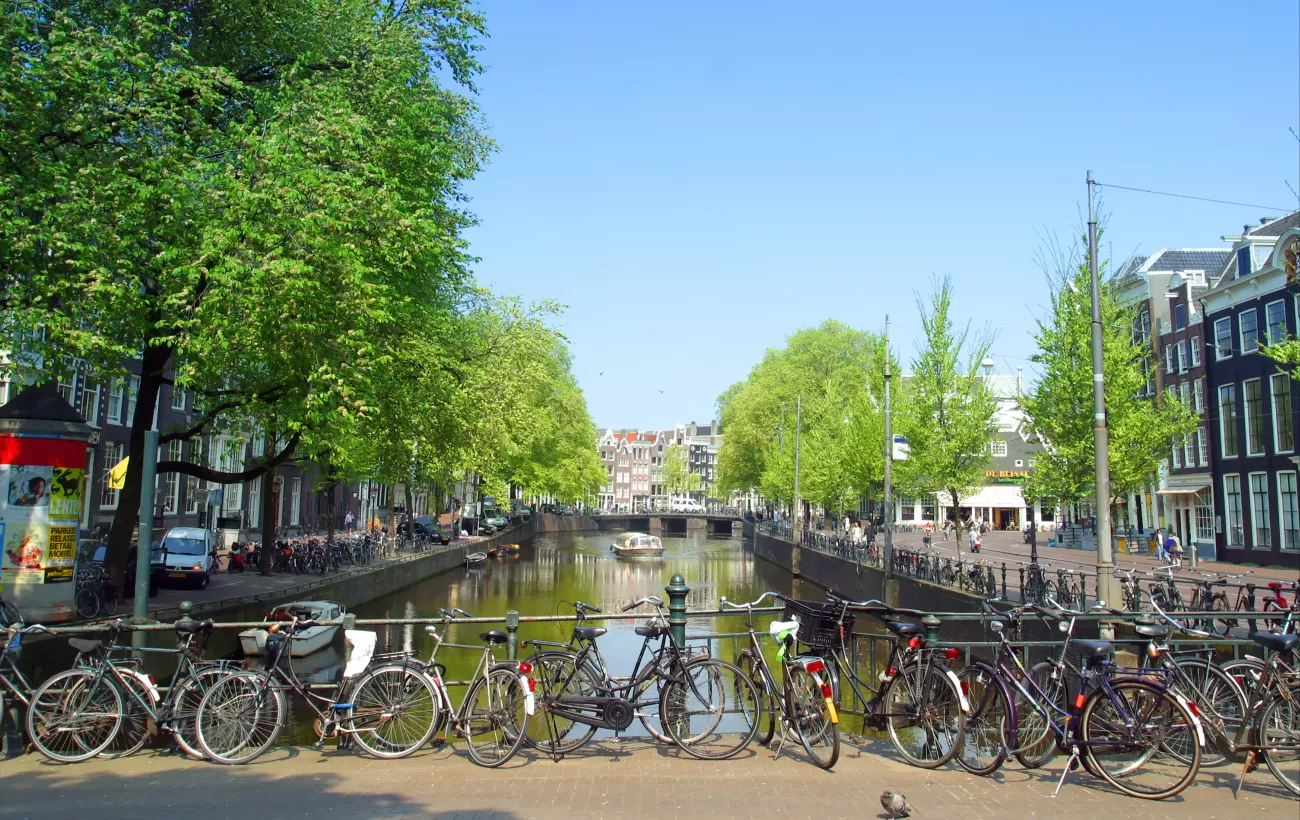 Bicycles in on a bridge over a canal