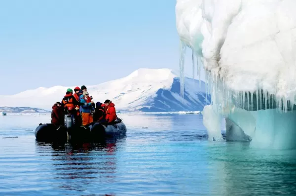 Touring icebergs in a zodiac.
