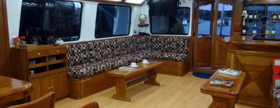 Relax in the lounge aboard the Angelito. 