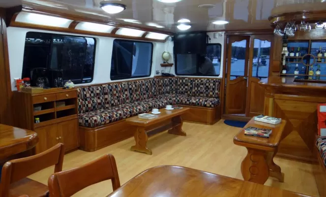 Relax in the lounge aboard the Angelito. 