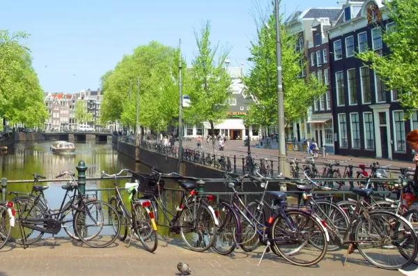 Bicycles on a bridge over the canal