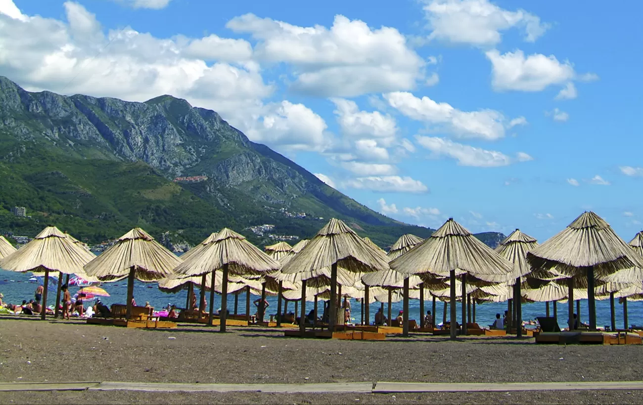 Umbrellas on a beach in Montenegro.