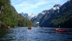 Kayaking though the Alaskan mountains.