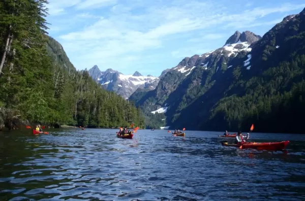 Kayaking though the Alaskan mountains.