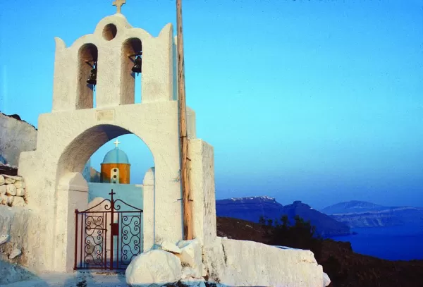 A church on the hill in Santorini.