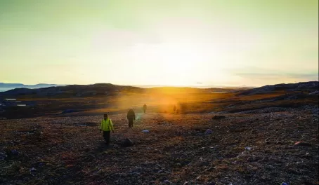 Hiking through the arctic tundra.