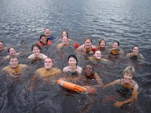 A group of swimmers enjoying the water.