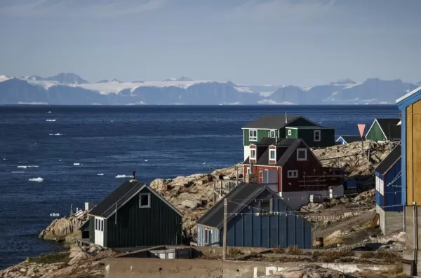 An arctic village on the coast.