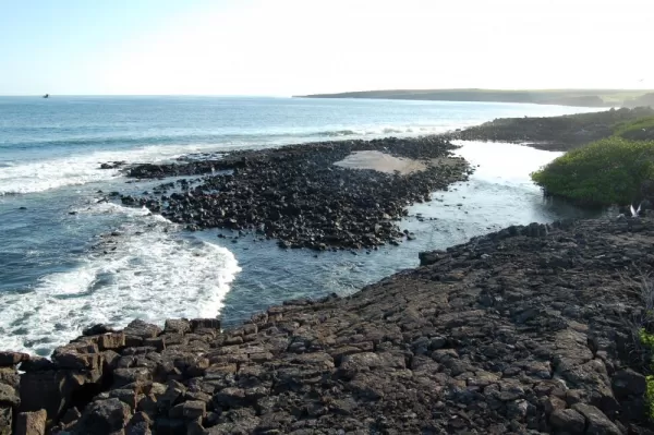 A view of the volcanic rocky shore.
