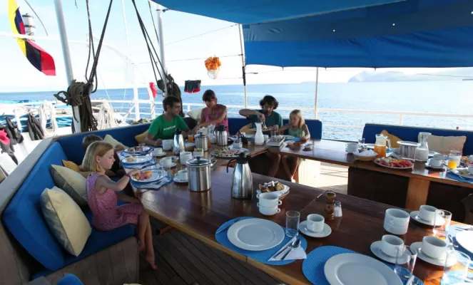 Dining on the deck of the Mary Anne.