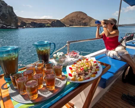 Enjoy sightseeing on the deck with a delicious snack.