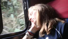 Sleeping soundly on the train back from Machu Picchu to Ollantaytambo