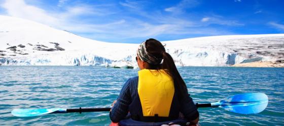 Kayak quiet waters as you sail to remote coves of Antarctica