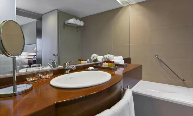 Enjoy the luxurious bathrooms of the Sheraton.