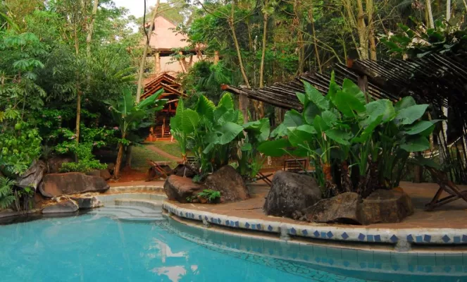 Relax in the uniquely designed pool.