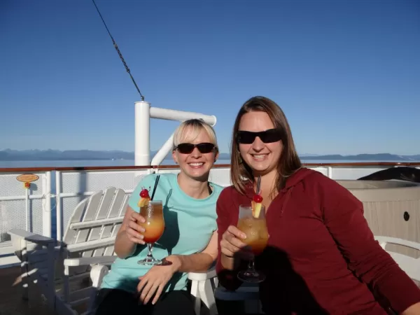 enjoying cocktail hour on deck
