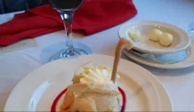 Dessert cream puff and wine