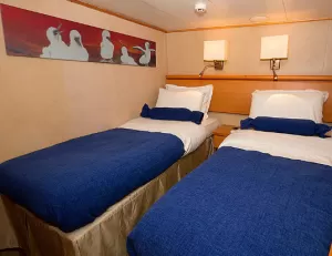 Relax in your standard room aboard the Galapagos Legend