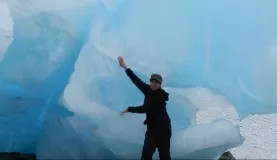 Huge hunks of glacial ice cover the coastline