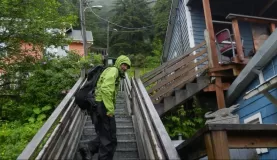 Climbing the stairs to get from house to house