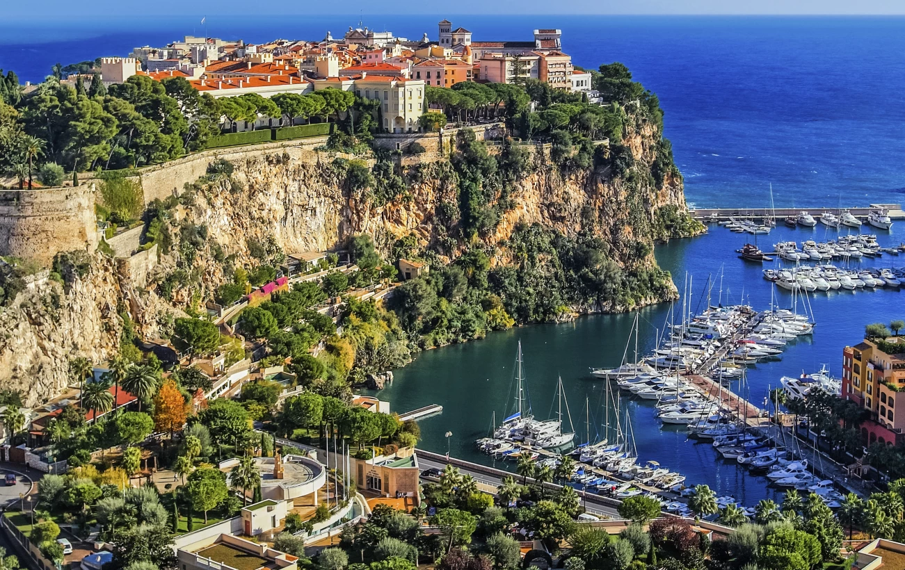 Part of the beautiful French Riviera, Monaco sits high on a cliff.