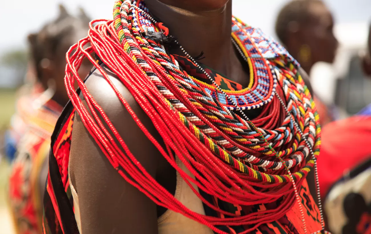 A close up of a type of traditional dress worn in Africa.