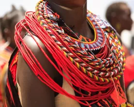 A close up of a type of traditional dress worn in Africa.