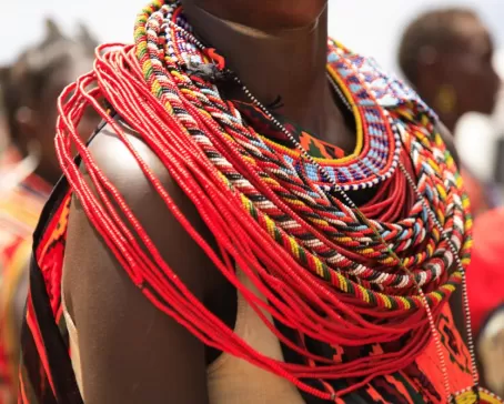 A close up of a type of traditional dress worn in Africa.