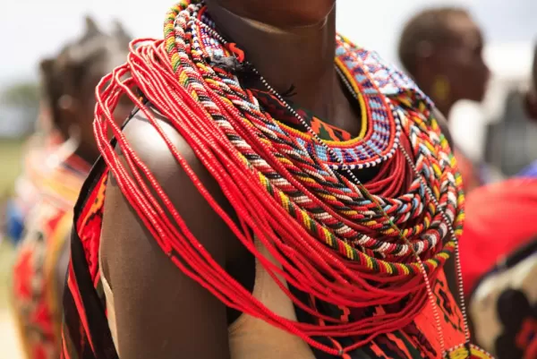 A close up of a type of traditional dress worn in Africa.