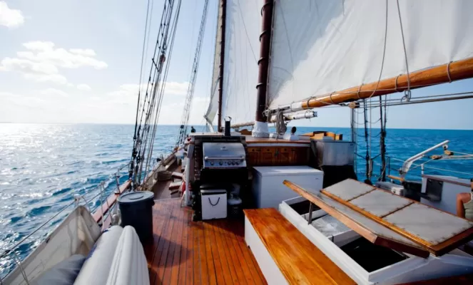 Enjoy the view from the deck of the Liberty Clipper.