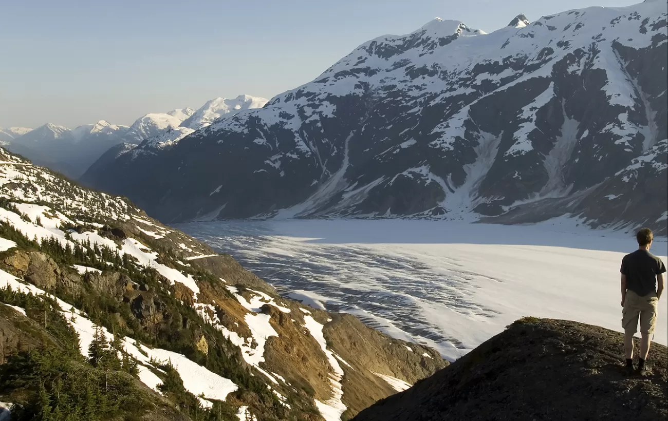 Traveler on a glacier tour of Alaska.