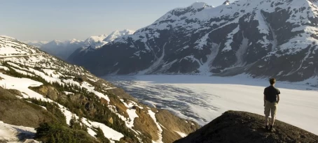Traveler on a glacier tour of Alaska.