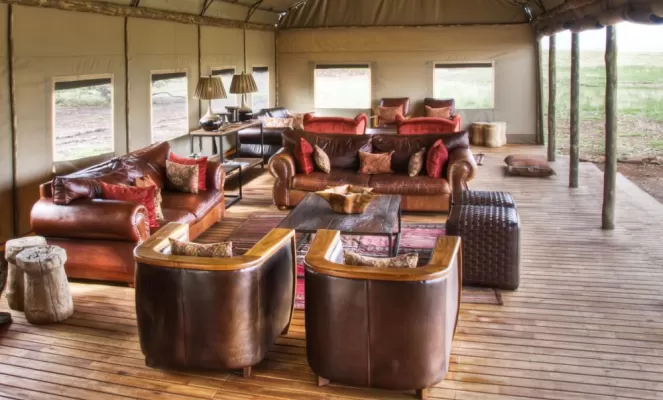 Desert Rhino Camp's open lounge area.