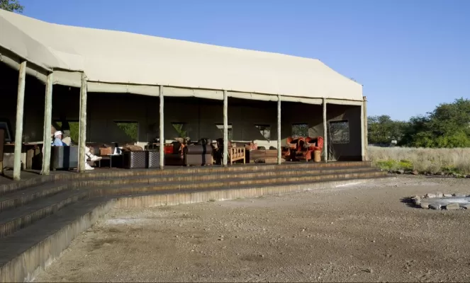 A view of the Desert Rhino Camp's dining and lounge area.