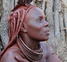Traditional headgear and jewelry worn by the women in Namibia