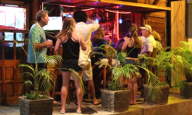 The outdoor bar at the Hotel Bocas Del Toro