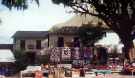 A local market with woven textiles