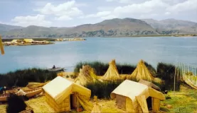 Traditional reed houses on the Uros Islands