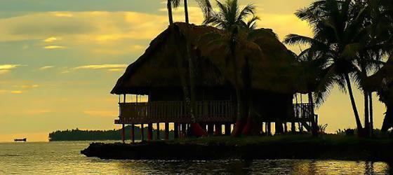 The lodge is beautiful in the sunset