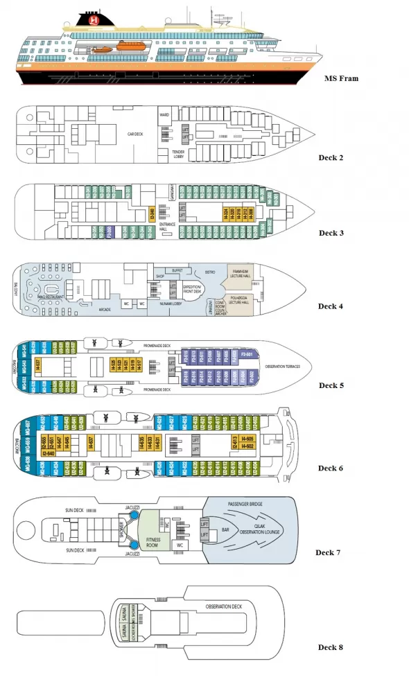 Deck plans of the MS Fram