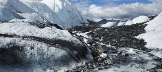Glacier streams wind across the Alaskan landscape